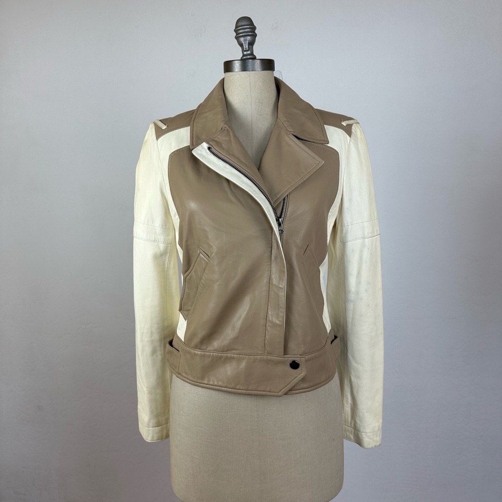 NWT Truth And Pride Two Tone Leather Moto Jacket Size Womens Medium